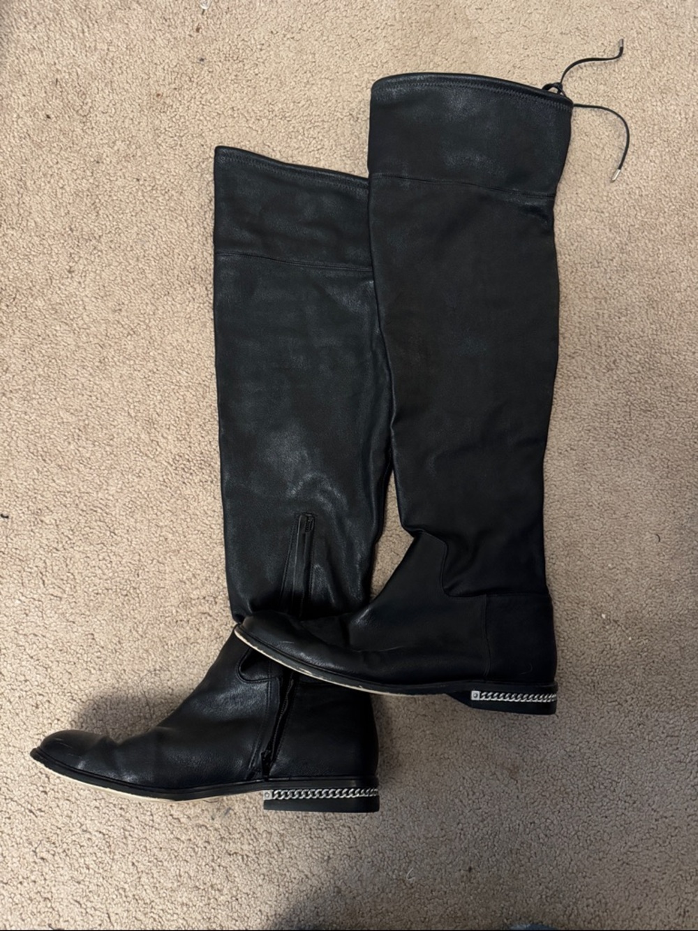 Michael Kors Collection Black Over-the-Knee Chain-Accent Boots